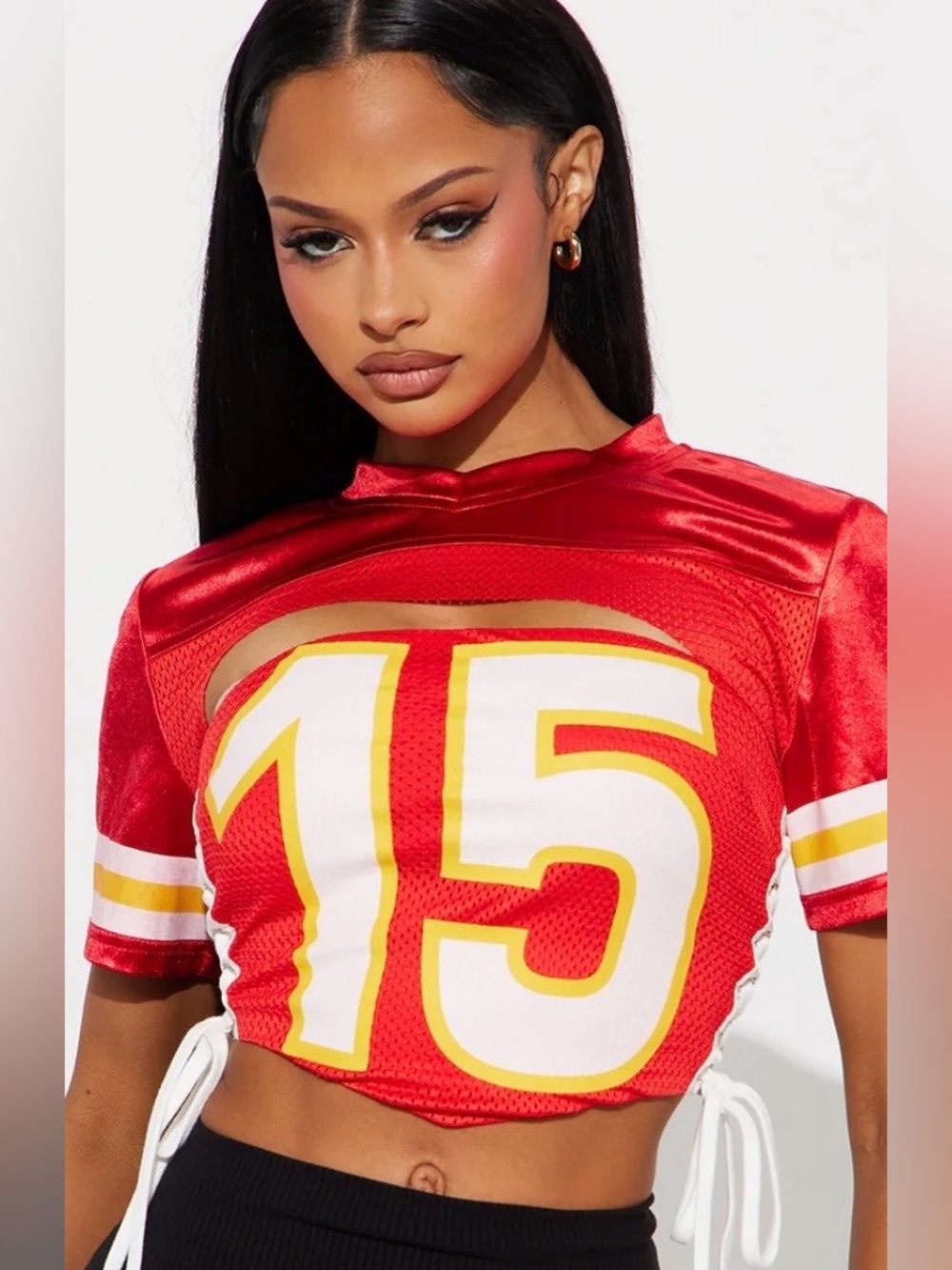 NWT Kansas City Chiefs Womens 2 Piece Lace Up Cropped Jersey~~S~Fashion Nova ~$3